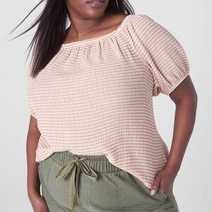 NWT Lane Bryant Crinkle Gingham Peasant Top 26/28